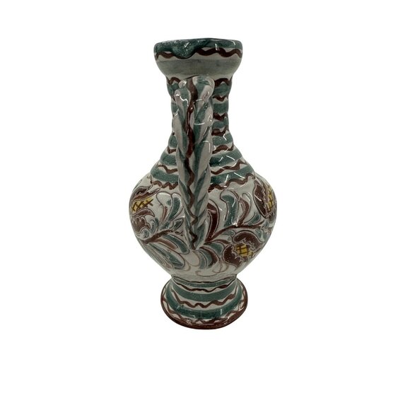 Handcrafted Ceramic Pitcher Vase Handle Swirl Patterns American zone of Germany - Picture 2 of 7